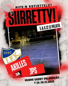 HIFK:n otteluja siirretty