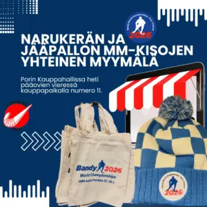 Narukerän ja Jääpallon MM-kisojen myymälä avattu Porin Kauppahalliin